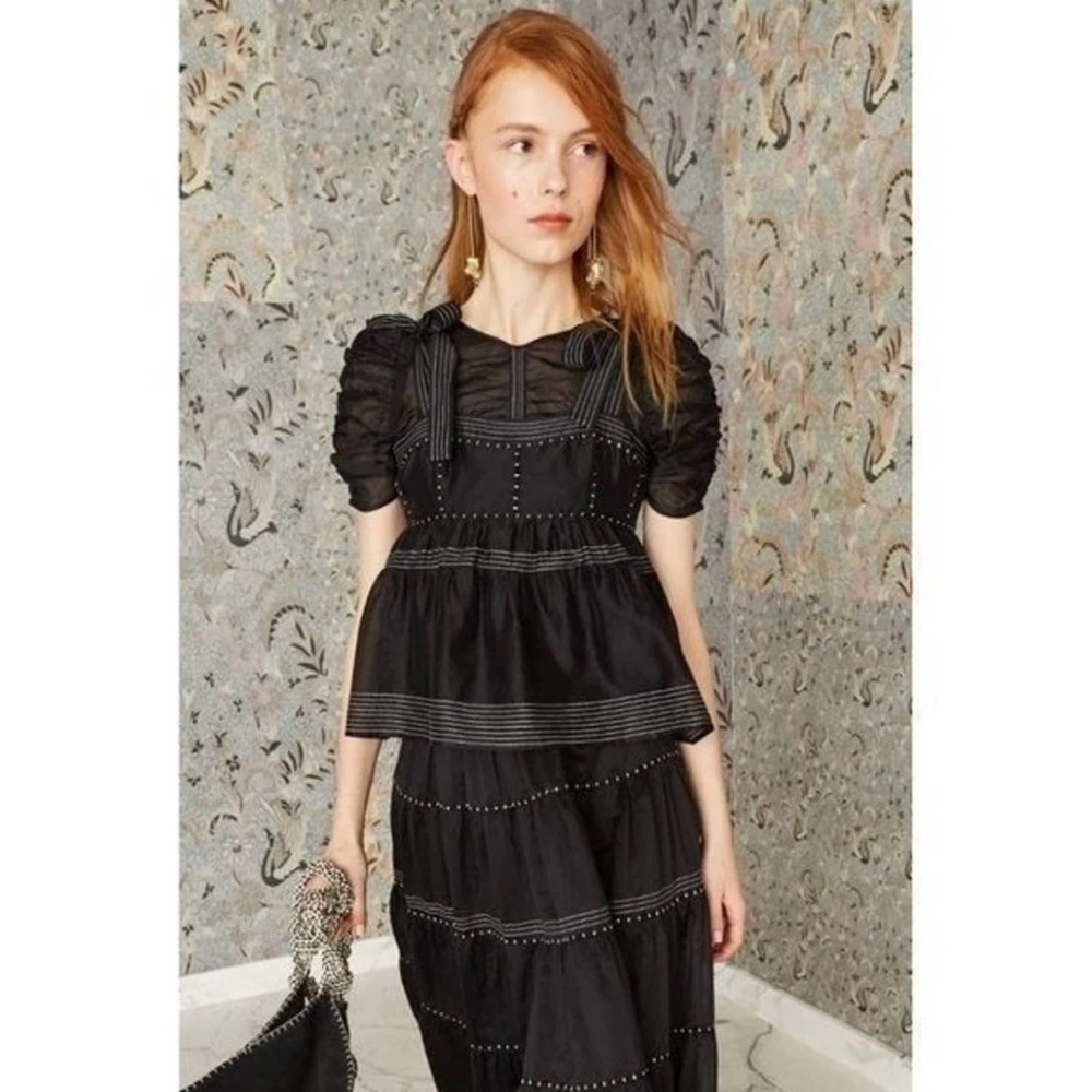 Ulla Johnson Evie Black Top Blouse Silk Blend Tie Strap Noir Black 4 Small NEW